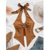 image:imageMakeMeChic Womens Halter Tops Cowboy Chic Studded Suede Tie Backless Fall Crop TopsCoffee Brown