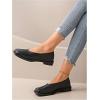 image:imageMakeMeChic Womens Leather Ballet Flats Square Toe Dressy Slip On Elegant ShoesBlack
