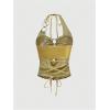 image:imageMakeMeChic Womens Metallic Glitter Sequin Halter Top Ring Linked Summer Y2K Party Tops ClubwearGold