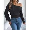 image:imageMakeMeChic Womens One Shoulder Tops Sweater Long Sleeve Lightweight Pullover Jumper TopBlack