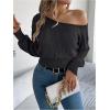 image:imageMakeMeChic Womens One Shoulder Tops Sweater Long Sleeve Lightweight Pullover Jumper TopBlack