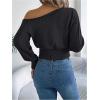 image:imageMakeMeChic Womens One Shoulder Tops Sweater Long Sleeve Lightweight Pullover Jumper TopBlack
