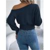 image:imageMakeMeChic Womens One Shoulder Tops Sweater Long Sleeve Lightweight Pullover Jumper TopBlue