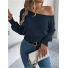 image:imageMakeMeChic Womens One Shoulder Tops Sweater Long Sleeve Lightweight Pullover Jumper TopBlue