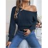 image:imageMakeMeChic Womens One Shoulder Tops Sweater Long Sleeve Lightweight Pullover Jumper TopBlue