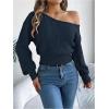 image:imageMakeMeChic Womens One Shoulder Tops Sweater Long Sleeve Lightweight Pullover Jumper TopBlue