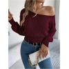 image:imageMakeMeChic Womens One Shoulder Tops Sweater Long Sleeve Lightweight Pullover Jumper TopBurgundy