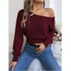 image:imageMakeMeChic Womens One Shoulder Tops Sweater Long Sleeve Lightweight Pullover Jumper TopBurgundy
