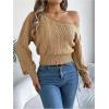 image:imageMakeMeChic Womens One Shoulder Tops Sweater Long Sleeve Lightweight Pullover Jumper TopKhaki