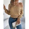 image:imageMakeMeChic Womens One Shoulder Tops Sweater Long Sleeve Lightweight Pullover Jumper TopKhaki