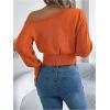 image:imageMakeMeChic Womens One Shoulder Tops Sweater Long Sleeve Lightweight Pullover Jumper TopOrange