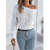 image:imageMakeMeChic Womens One Shoulder Tops Sweater Long Sleeve Lightweight Pullover Jumper TopWhite