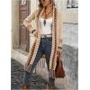 image:imageMakeMeChic Womens Open Front Long Fringe Cardigan Western Long Sleeve Boho Cardigan SweaterKhaki