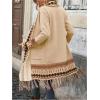 image:imageMakeMeChic Womens Open Front Long Fringe Cardigan Western Long Sleeve Boho Cardigan SweaterKhaki