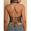 image:imageMakeMeChic Womens PU Leather Lace Up Halter Top Open Back Zip Up Fall Cowboy Chic Crop Tank TopsBrown