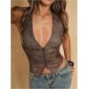 image:imageMakeMeChic Womens PU Leather Lace Up Halter Top Open Back Zip Up Fall Cowboy Chic Crop Tank TopsBrown