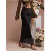 image:imageMakeMeChic Womens Satin Lace Maxi Skirt Silk High Waist Fishtail Long SkirtsBlack