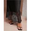 image:imageMakeMeChic Womens Satin Lace Maxi Skirt Silk High Waist Fishtail Long SkirtsBlack