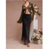 image:imageMakeMeChic Womens Satin Lace Maxi Skirt Silk High Waist Fishtail Long SkirtsBlack