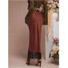 image:imageMakeMeChic Womens Satin Lace Maxi Skirt Silk High Waist Fishtail Long SkirtsRust Brown