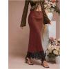 image:imageMakeMeChic Womens Satin Lace Maxi Skirt Silk High Waist Fishtail Long SkirtsRust Brown