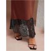 image:imageMakeMeChic Womens Satin Lace Maxi Skirt Silk High Waist Fishtail Long SkirtsRust Brown