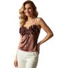 image:imageMakeMeChic Womens Satin Tank Tops 3D Floral Sleeveless Crop Tops Valentines Day OutfitCoffee Brown