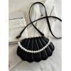 image:imageMakeMeChic Womens Seashell Shape Pearl Croccbody Handbag Leather Flap Adjustable Strap Shoulder BagBlack