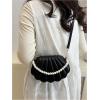 image:imageMakeMeChic Womens Seashell Shape Pearl Croccbody Handbag Leather Flap Adjustable Strap Shoulder BagBlack