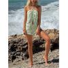 image:imageMakeMeChic Womens Sequin Sparkly Halter Crop Tops Fringe Open Back Split Summer Party TopGreen