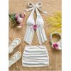 image:imageMakeMeChic Womens Summer 2 Piece Sets Mesh Open Back Halter Top Camisole Pencil Mini Skirt Set Vacation OutfitsWhite