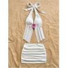 image:imageMakeMeChic Womens Summer 2 Piece Sets Mesh Open Back Halter Top Camisole Pencil Mini Skirt Set Vacation OutfitsWhite