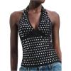 image:imageMakeMeChic Womens Backless Halter Tops Rave Deep V Neck Rivet Party Going Out Tank TopsBlack