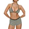 image:imageMakeMeChic Womens Bikini with Shorts Striped Bikini Set Halter Triangle Tie Backless Y2K SwimsuitArmy Green