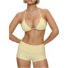 image:imageMakeMeChic Womens Bikini with Shorts Striped Bikini Set Halter Triangle Tie Backless Y2K SwimsuitLight Yellow
