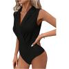 image:imageMakeMeChic Womens Collared Bodysuits Wrap V Neck Sleeveless Dressy Business Casual Blouse TopsBlack