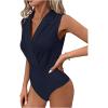 image:imageMakeMeChic Womens Collared Bodysuits Wrap V Neck Sleeveless Dressy Business Casual Blouse TopsBlue