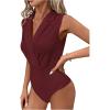 image:imageMakeMeChic Womens Collared Bodysuits Wrap V Neck Sleeveless Dressy Business Casual Blouse TopsBurgundy