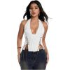 image:imageMakeMeChic Womens Corset Halter Tops Y2K Going Out Lace Up Tops Gothic Cowgirl Crop TopsLight White