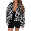 image:imageMakeMeChic Womens Faux Fur Jacket Leopard Print Fuzzy Full Zip Long Sleeve Y2k CoatsBlack and White