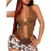 image:imageMakeMeChic Womens Halter Tops Cowboy Chic Studded Suede Tie Backless Fall Crop TopsBrown