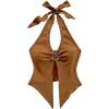 image:imageMakeMeChic Womens Halter Tops Cowboy Chic Studded Suede Tie Backless Fall Crop TopsCoffee Brown