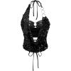 image:imageMakeMeChic Womens Metallic Glitter Sequin Halter Top Ring Linked Summer Y2K Party Tops ClubwearBlack