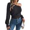 image:imageMakeMeChic Womens One Shoulder Tops Sweater Long Sleeve Lightweight Pullover Jumper TopBlack