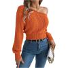 image:imageMakeMeChic Womens One Shoulder Tops Sweater Long Sleeve Lightweight Pullover Jumper TopOrange