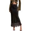image:imageMakeMeChic Womens Satin Lace Maxi Skirt Silk High Waist Fishtail Long SkirtsBlack