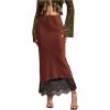 image:imageMakeMeChic Womens Satin Lace Maxi Skirt Silk High Waist Fishtail Long SkirtsRust Brown