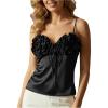 image:imageMakeMeChic Womens Satin Tank Tops 3D Floral Sleeveless Crop Tops Valentines Day OutfitBlack
