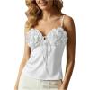 image:imageMakeMeChic Womens Satin Tank Tops 3D Floral Sleeveless Crop Tops Valentines Day OutfitWhite
