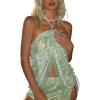 image:imageMakeMeChic Womens Sequin Sparkly Halter Crop Tops Fringe Open Back Split Summer Party TopGreen